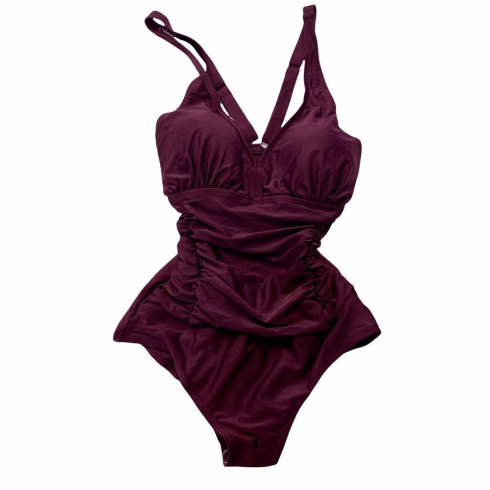 Shely Womens One Piece Swimsuit Maroon Adjustable Strap Ruched Crossback XS New